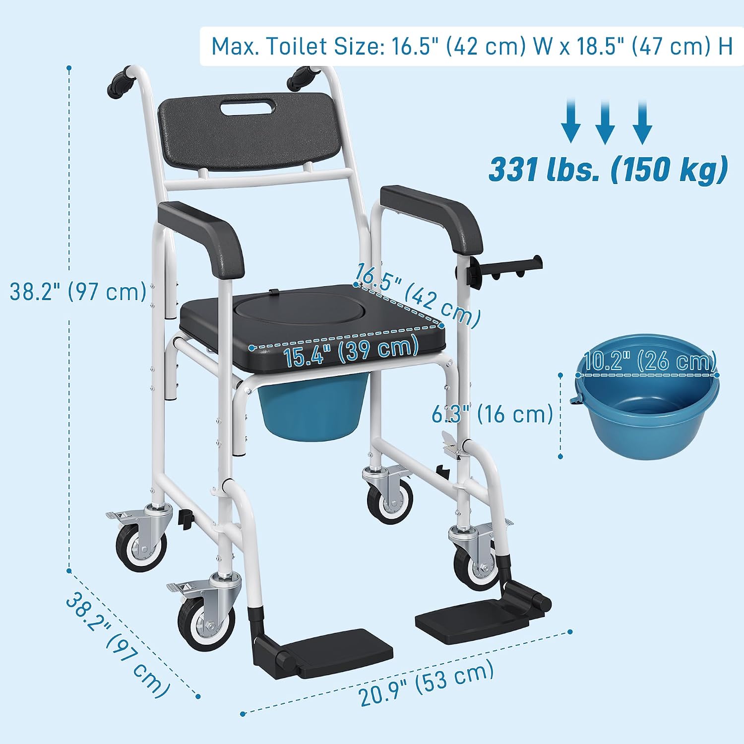 Shower Commode Chair with Wheels 2